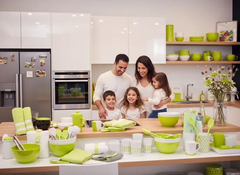 משפחה ישראלית מאושרת עם מוצרי בית